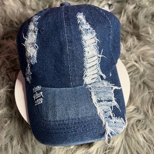 Dark denim distressed baseball cap